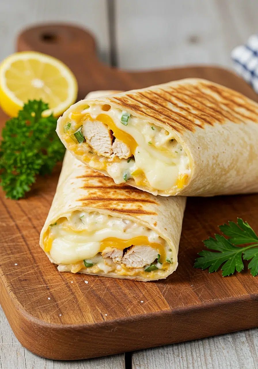 Cheesy garlic chicken wrap recipe with grilled chicken