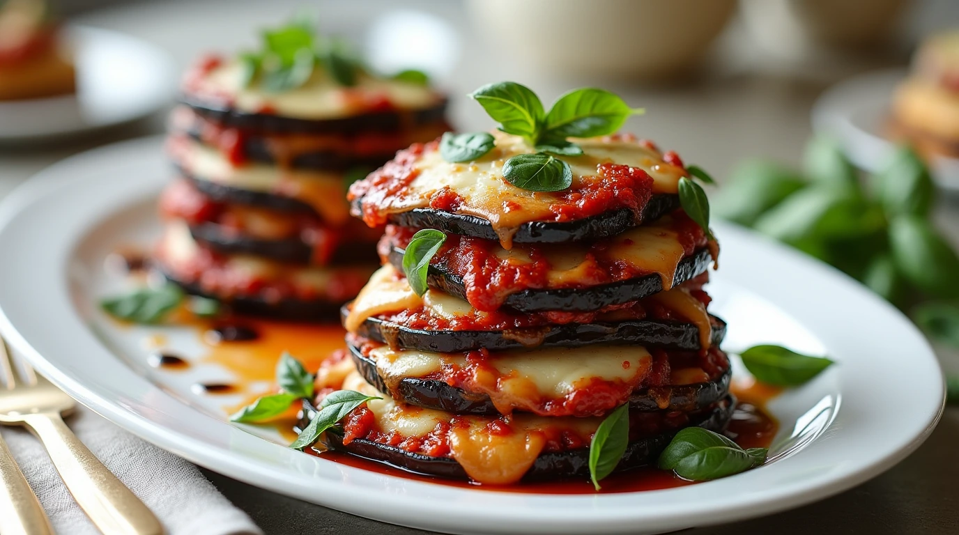 vegetarian eggplant parmesan towers