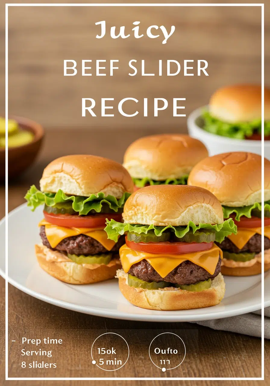 Juicy beef slider recipe with melted cheese and toppings on mini buns – perfect party food