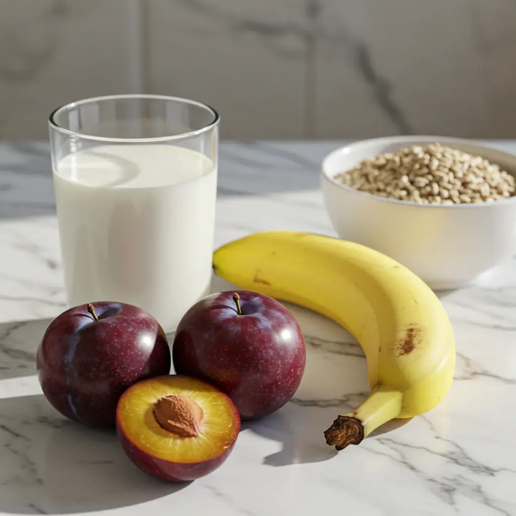 Ingredients for plum milk smoothie