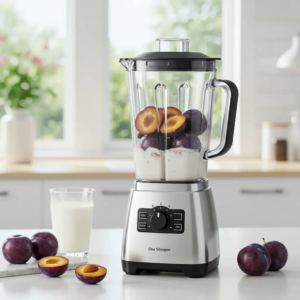 blending-plum-milk-smoothie