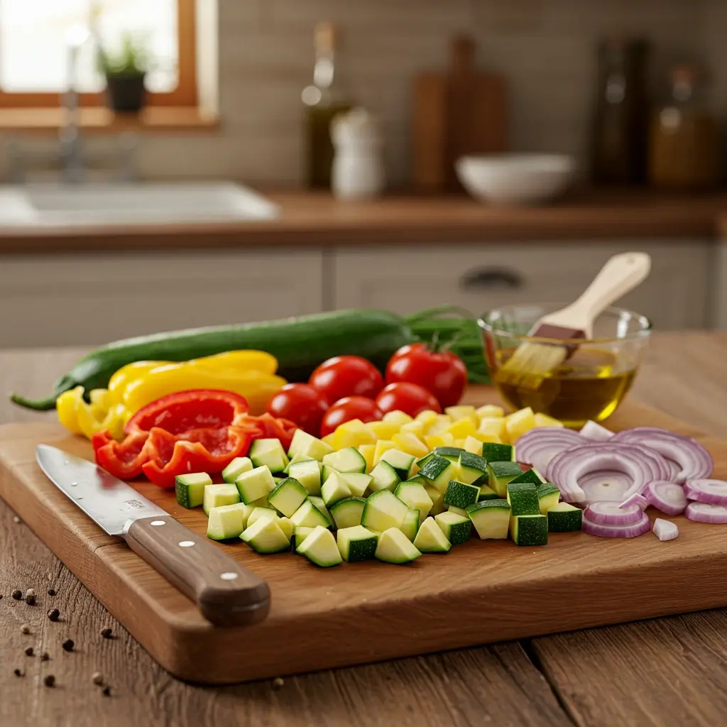 Roasted vegetables for a low-carb pasta recipe, golden and caramelized.