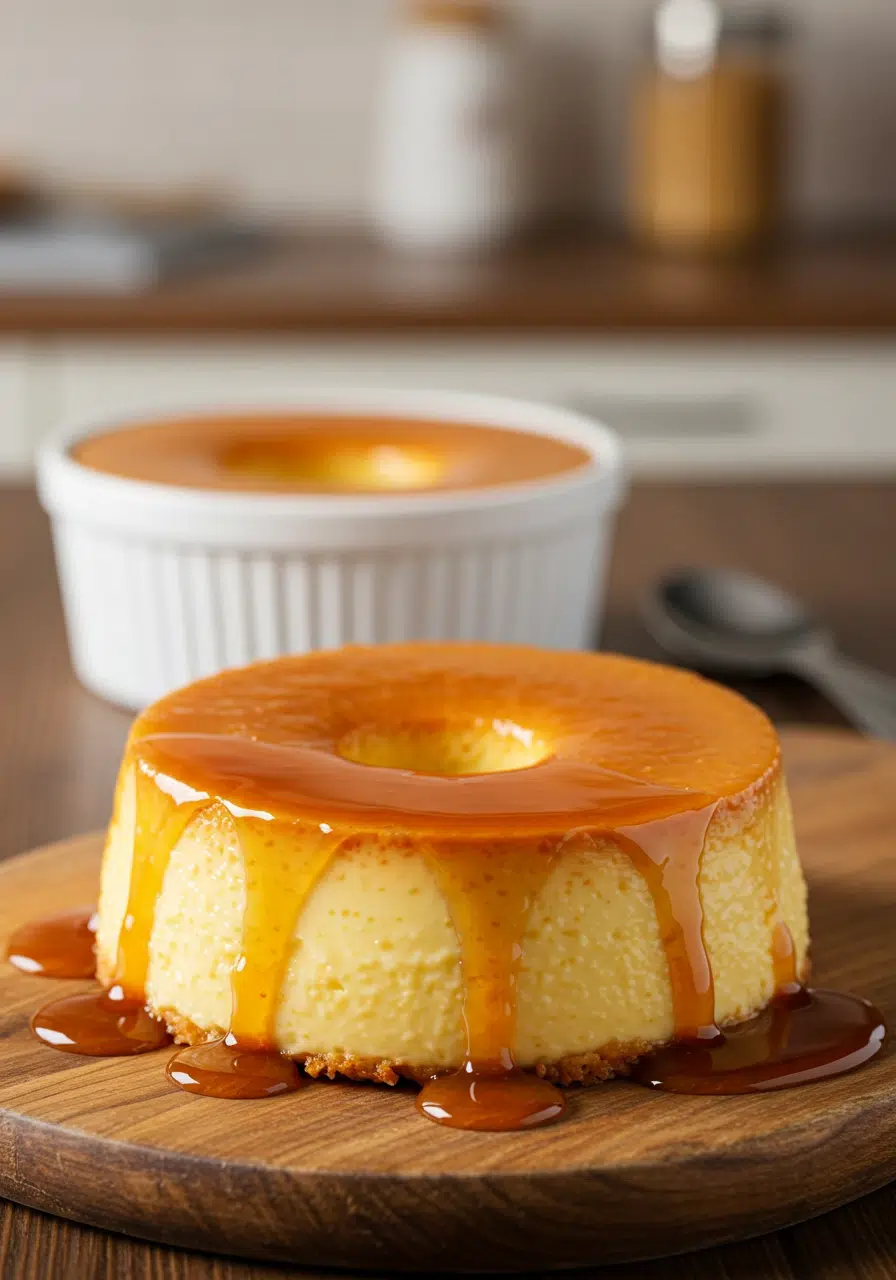 Keto leche flan with recipe card display