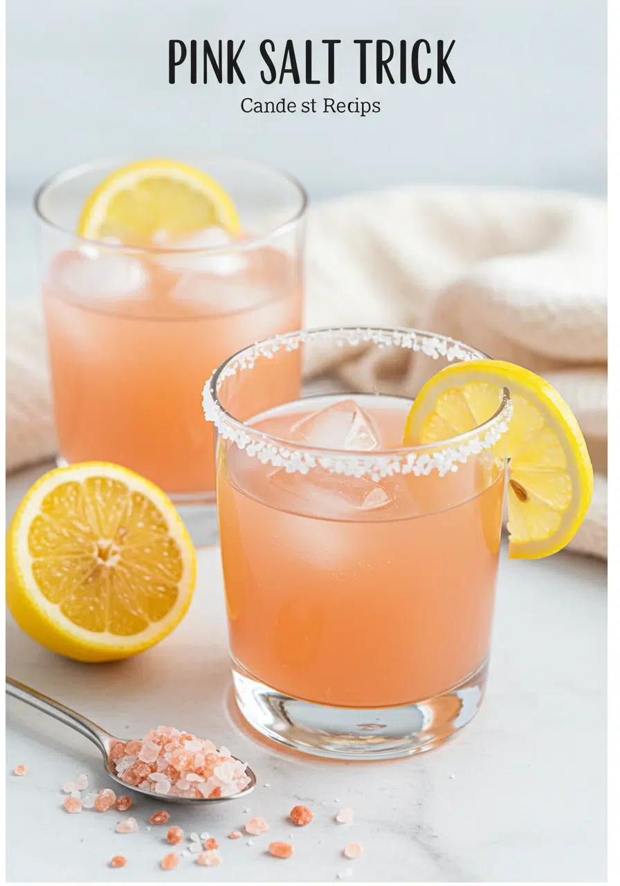 Pink salt trick recipe card with drink and ingredients
