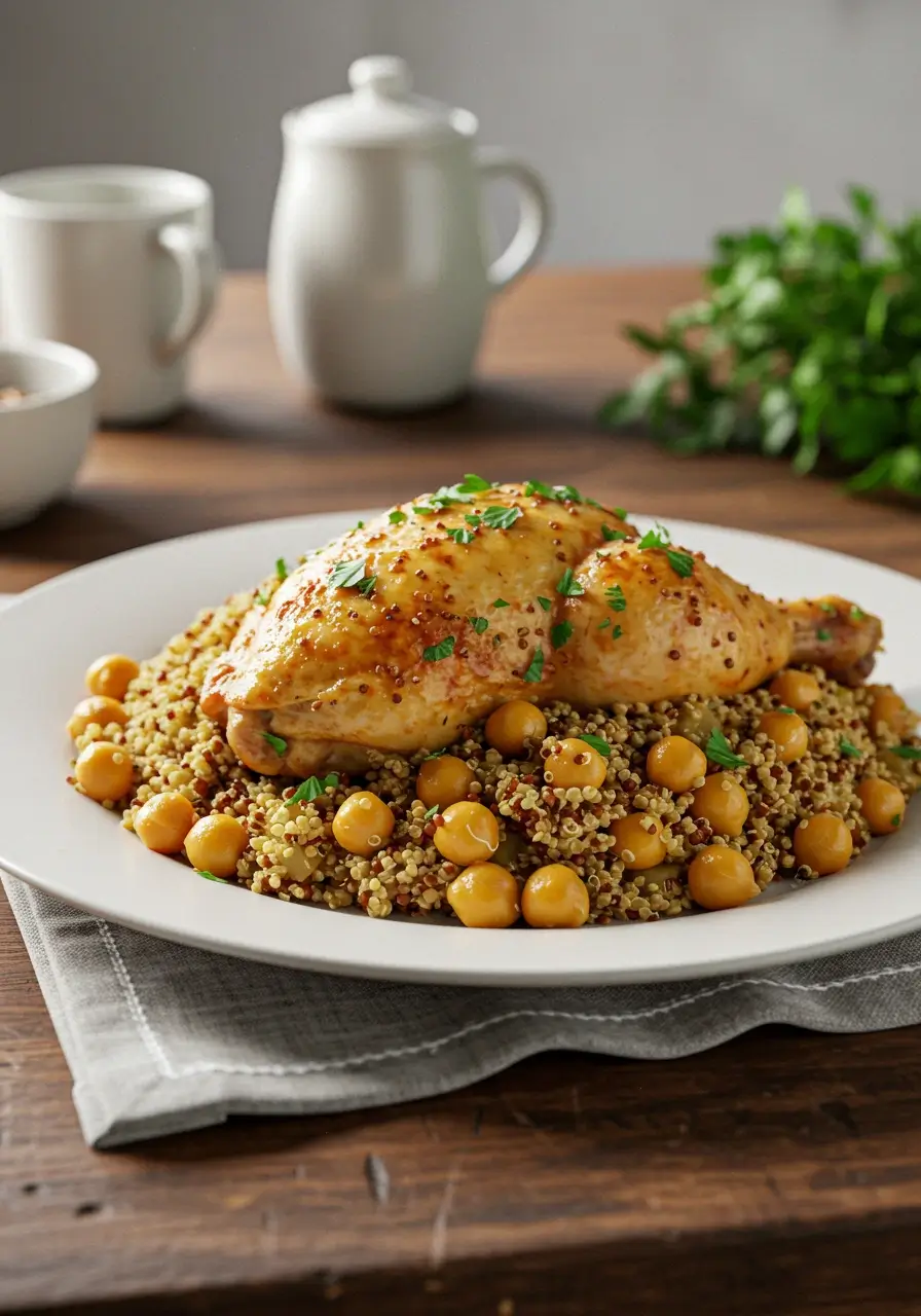 Plated gluten and lactose free chicken pilaf traybake