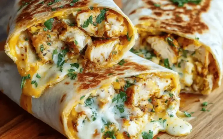 Cheesy garlic chicken wraps close-up with melted cheese
