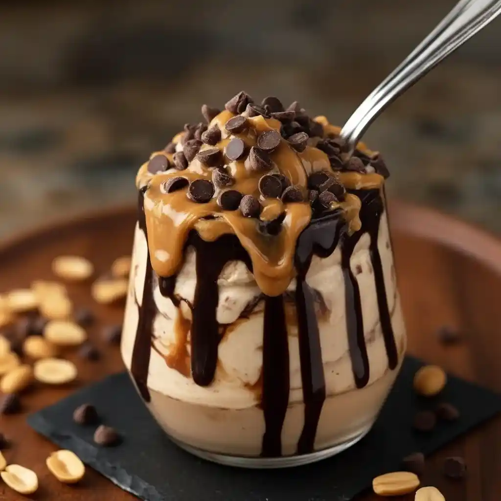 creamy peanut butter and sugars in a bowl for Midnight Peanuts Butter Delight dough