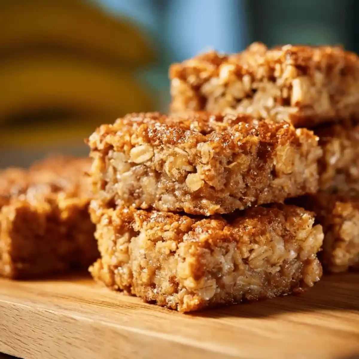 Ingredients for banana oatmeal bars displayed on a wooden table