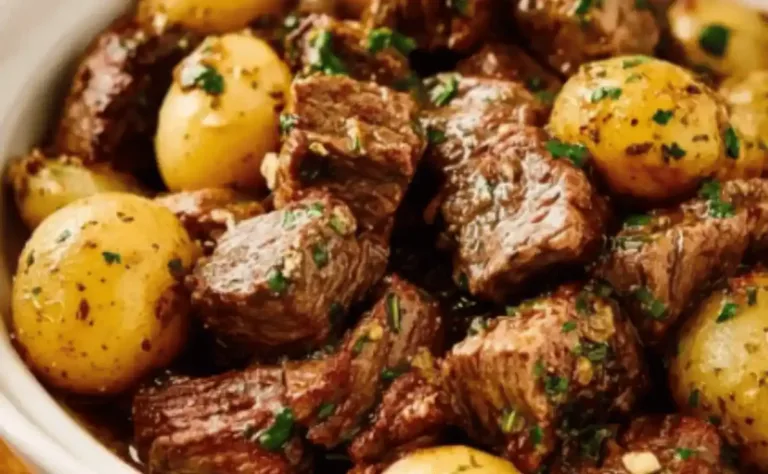 Crockpot Garlic Butter Beef Bites with Potatoes