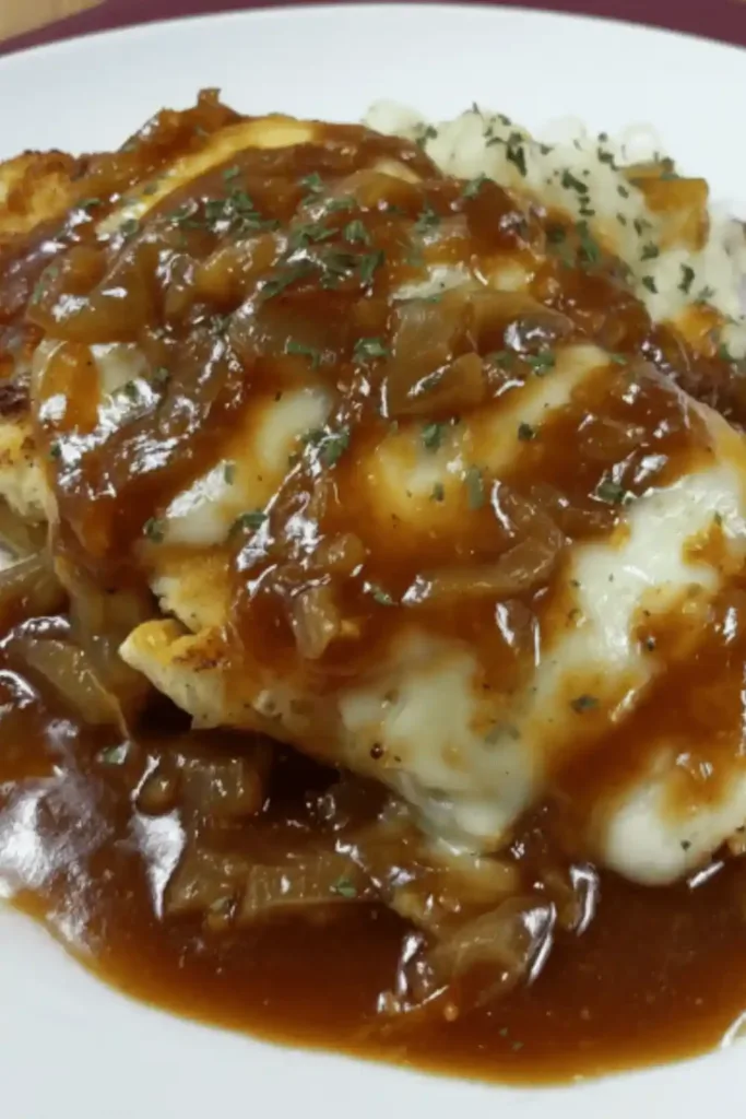 skillet for French Onion Chicken with Gravy.