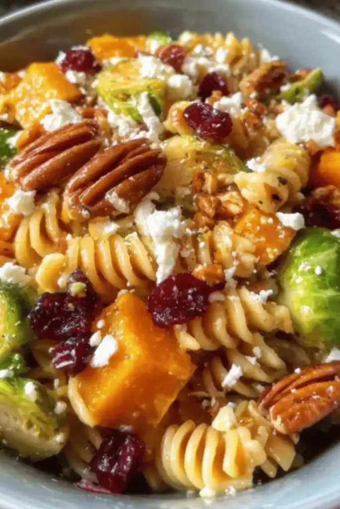 Thanksgiving dinner table featuring Fall Harvest Pasta Salad as a side dish