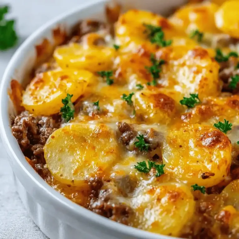 Hobo Casserole with ground beef and potatoes cooked in a casserole dish