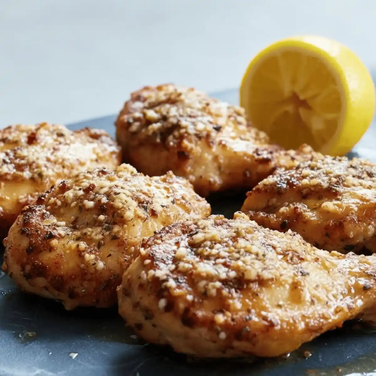 Marinated chicken thighs in lemon garlic parmesan sauce ready for cooking