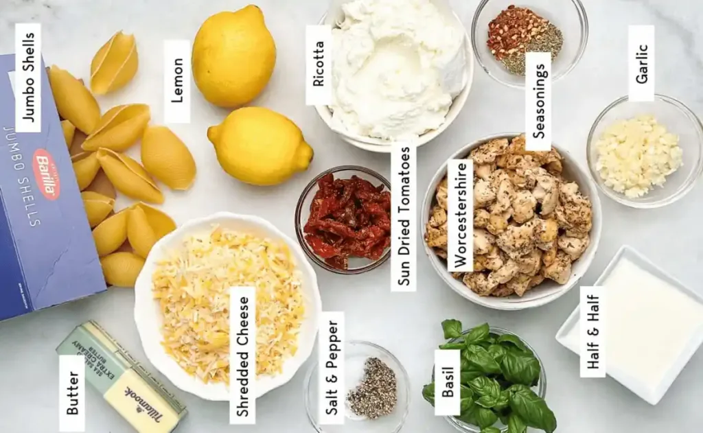 Ingredient layout for Marry Me Chicken Stuffed Shells