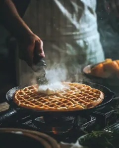 Pour the batter into the preheated waffle iron and cook until golden brown.