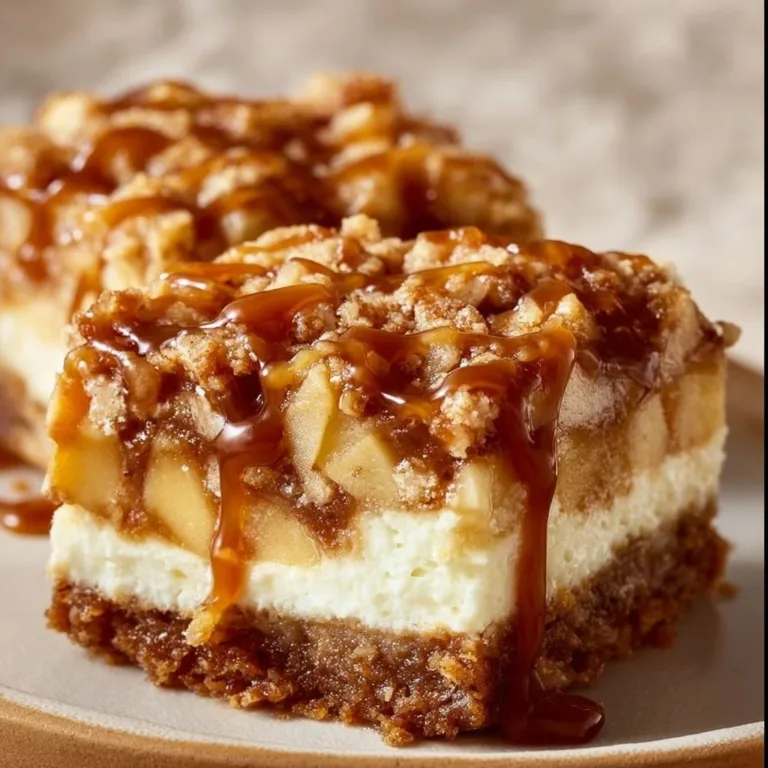 Delicious caramel apple cheesecake bars served on a plate