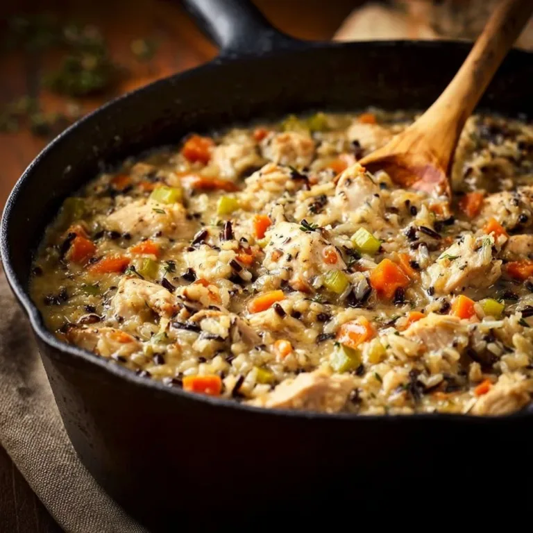 Homemade Chicken Wild Rice Casserole with vegetables and spices in a baking dish