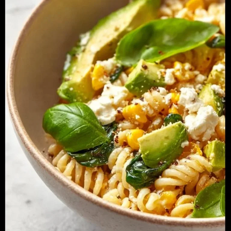 Juicy street corn pasta salad with fresh ingredients in a bowl