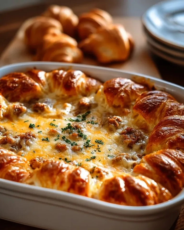 Delicious overnight croissant casserole ready for breakfast