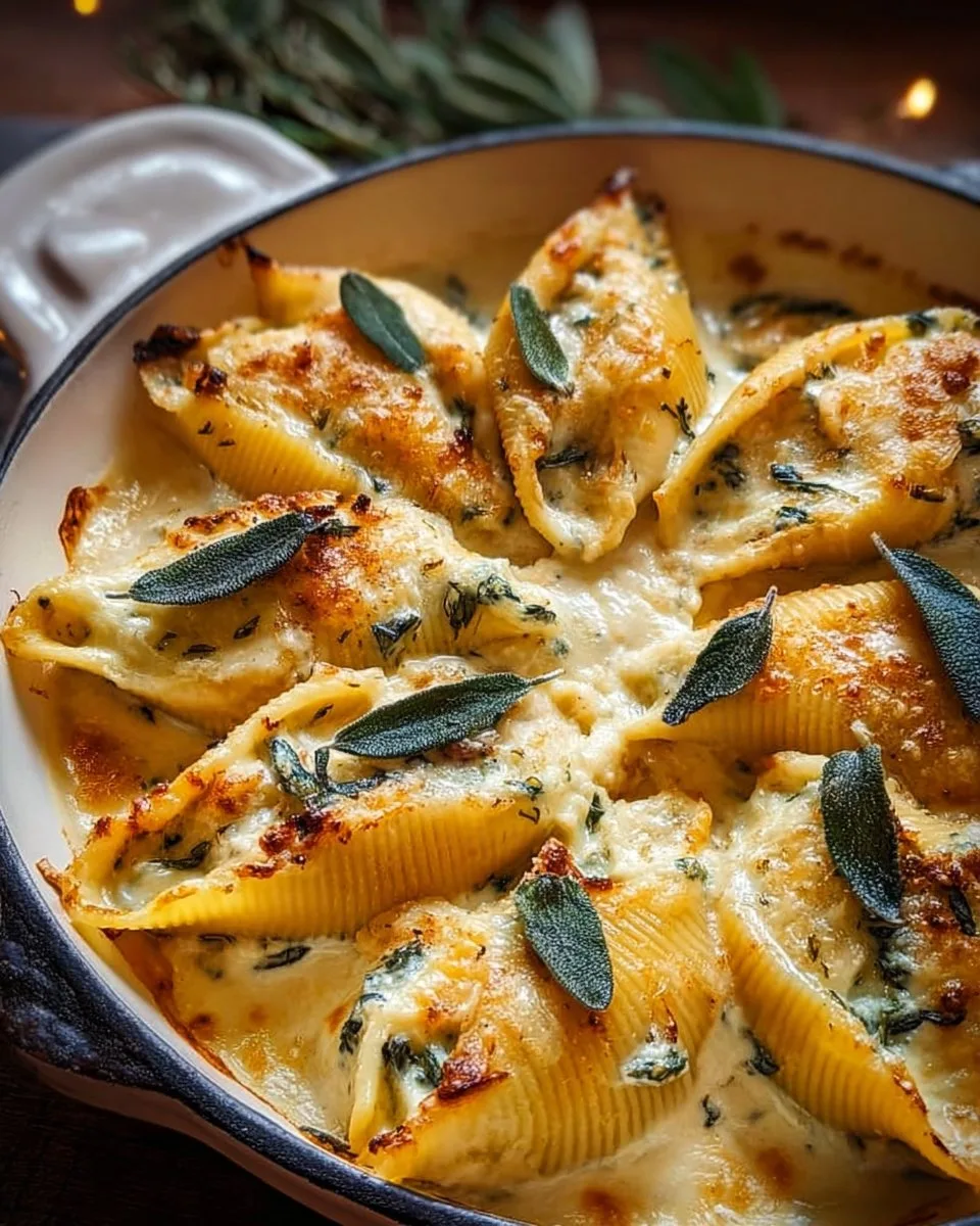 Pumpkin & Gouda Stuffed Shells With Brown Butter & Sage Alfredo Sauce