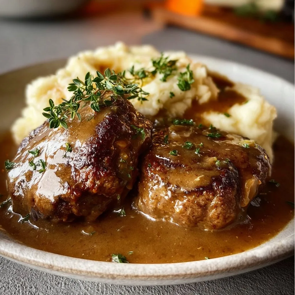 Slow Cooker Salisbury Steak with Garlic Herb Gravy