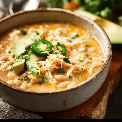 Bowl of award winning white chicken chili