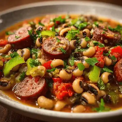 Bowl of spicy Creole Black-Eyed Peas