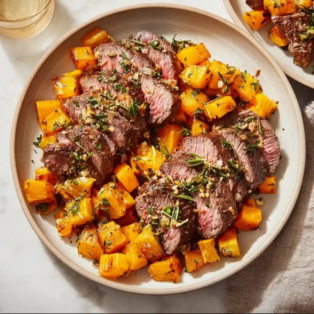Butternut Squash Garlic Herb Steak easy recipe