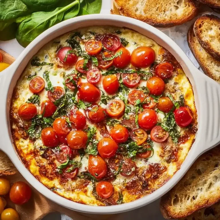 Delicious Caprese Dip served in a bowl with fresh basil and tomatoes