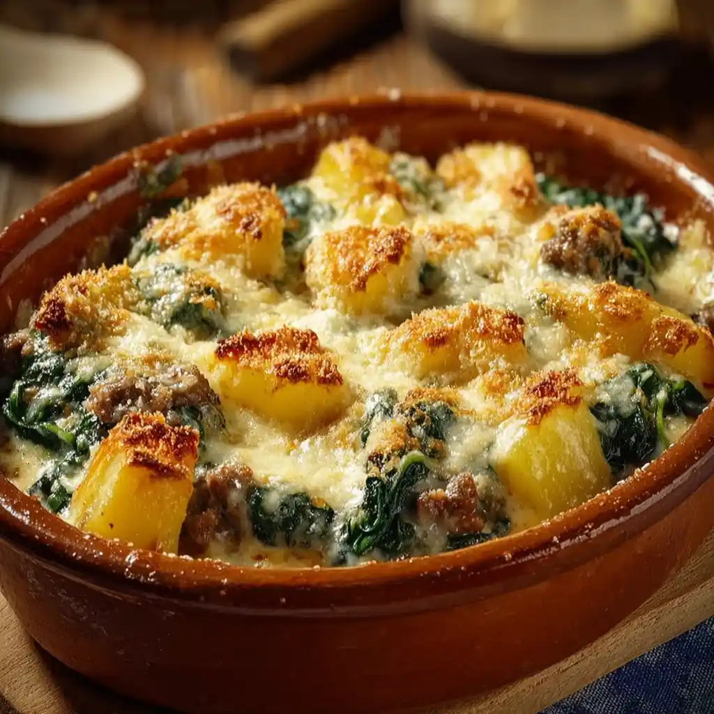 Cheesy Beef & Potato Spinach Casserole recipe