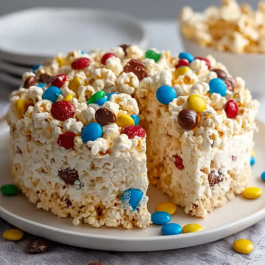 No Bake Popcorn Marshmallow Cake recipe