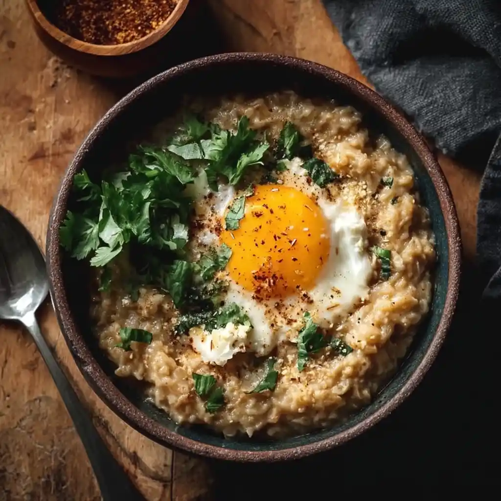 Savory Oatmeal with Miso, Cheese, and Egg
