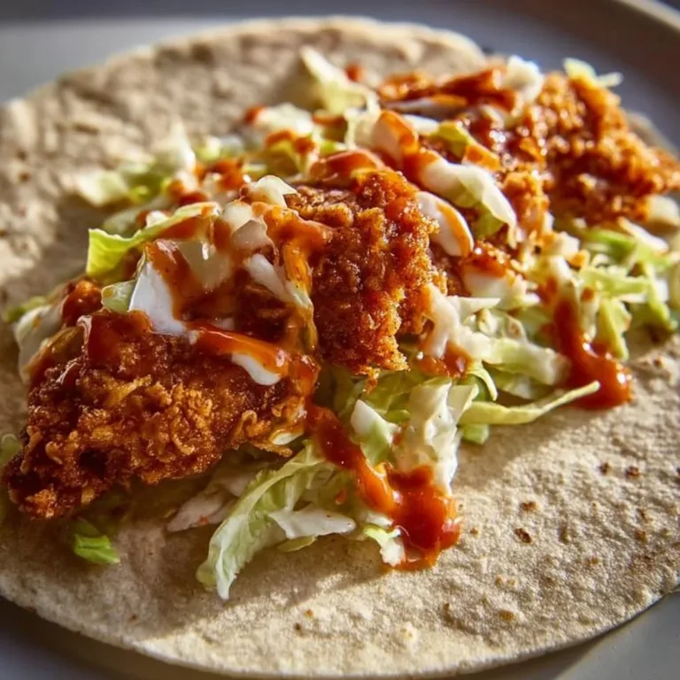 Buffalo chicken smash tacos topped with fresh ingredients and served on a plate.