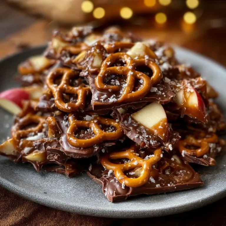 Delicious Caramel Apple Pretzel Bark with rich caramel and apple flavors.
