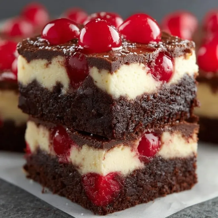 Cherry Cheesecake Brownie Bars with a rich chocolate brownie base and creamy cheesecake topping