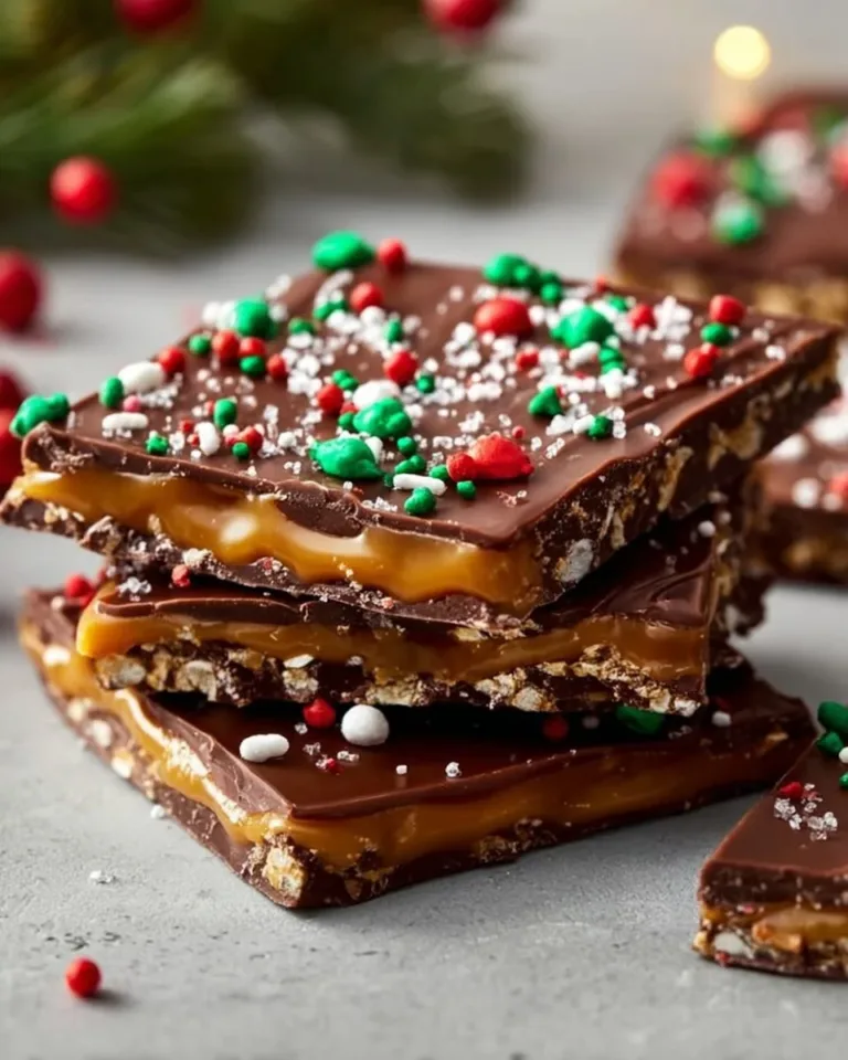 A festive plate of homemade Christmas Crack treats ready for the holidays