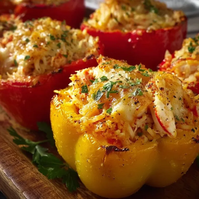 Crab and shrimp stuffed bell peppers served on a plate