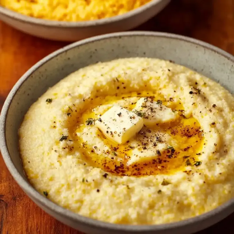 Bowl of creamy grits topped with butter and herbs, showcasing a classic comfort food dish.