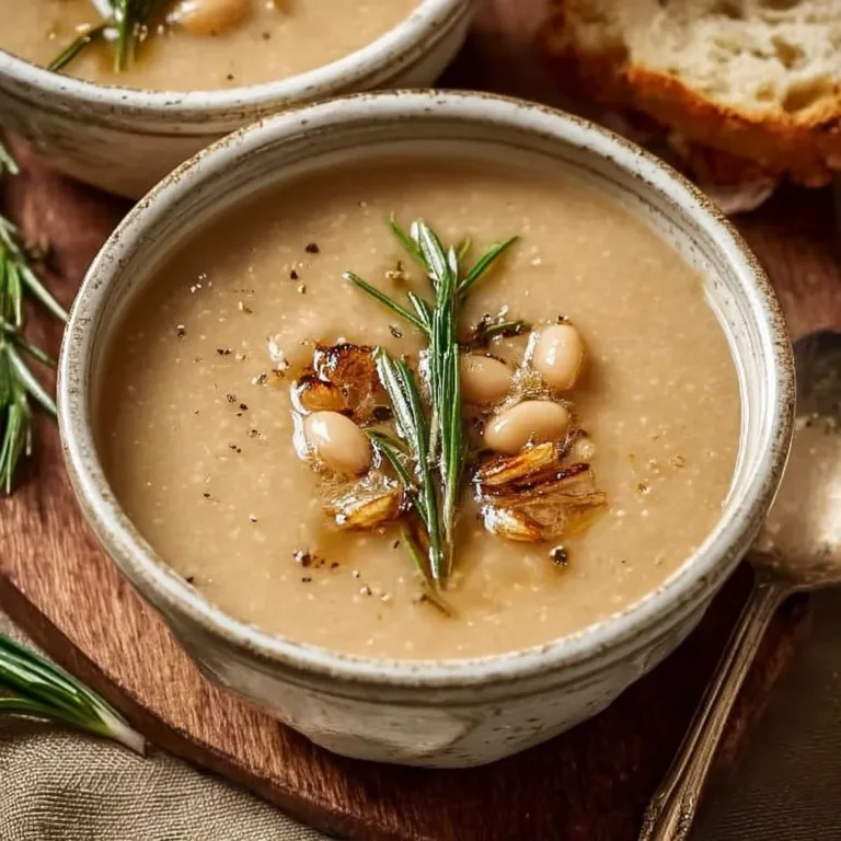 Creamy rosemary roasted garlic bean soup in a bowl, perfect for cozy nights.