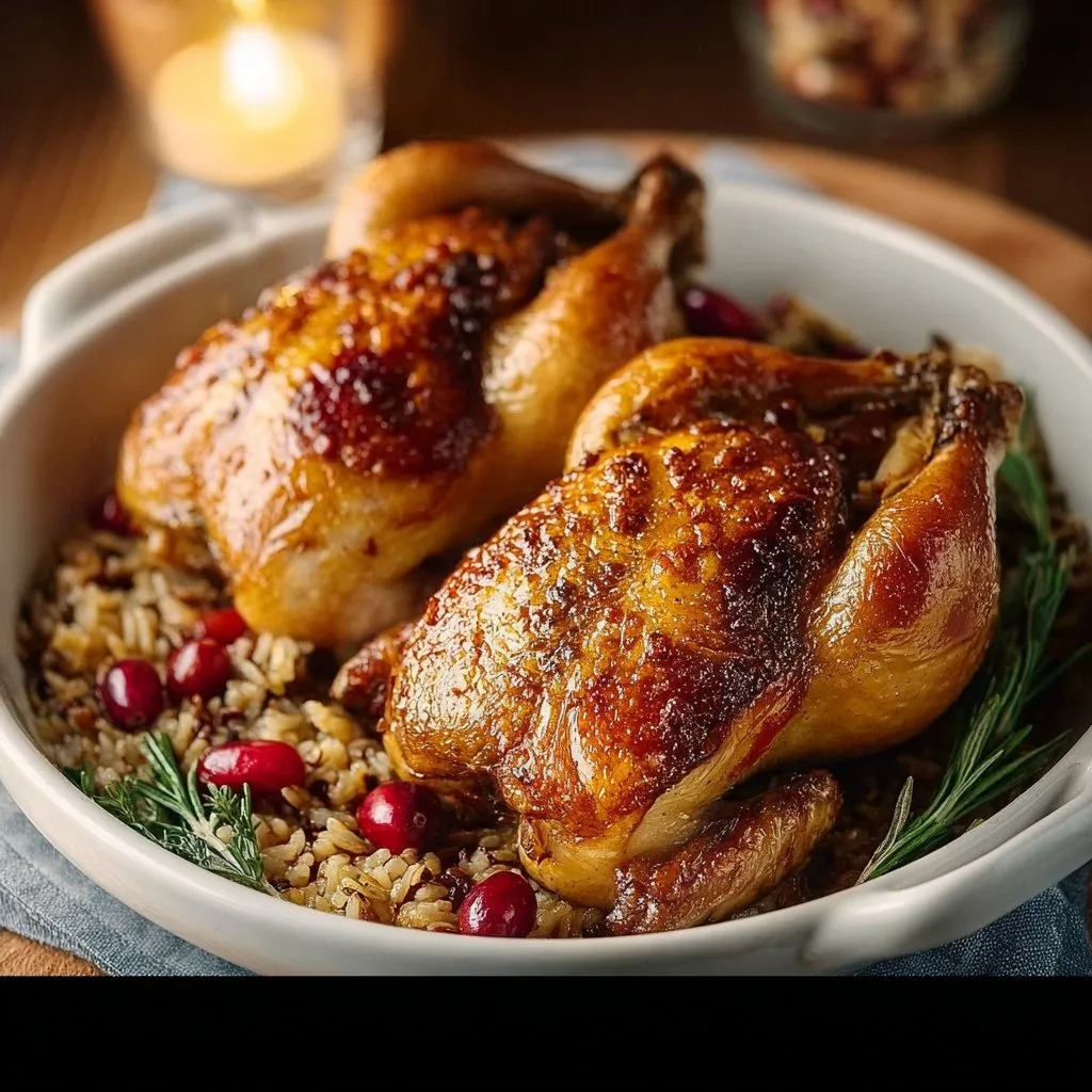 Cozy Cornish Hens with Apple-Cranberry Rice Stuffing