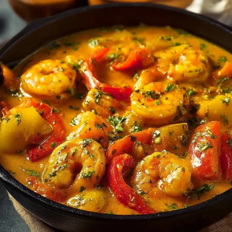 Delicious coconut curry shrimp served with rice and garnished with fresh cilantro