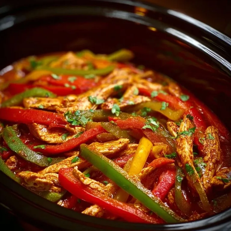 Delicious Crockpot Chicken Fajitas with colorful peppers and onions