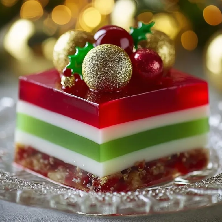 Festive easy layered Christmas Jello dessert in vibrant colors