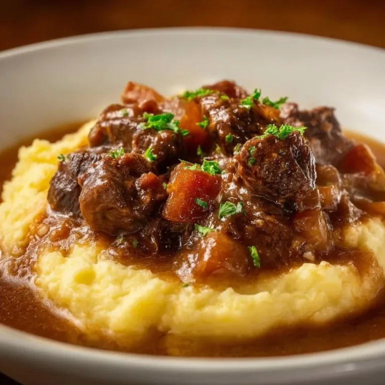 Bowl of fall apple cider stew mash with garnished herbs