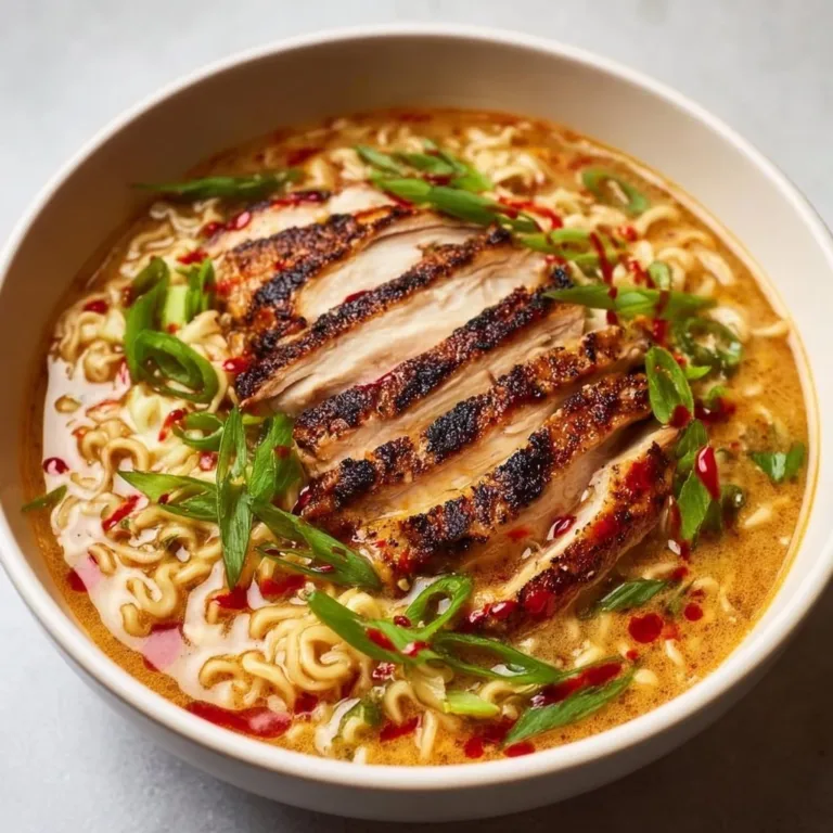 Bowl of Fiery Chicken Ramen with Garlic and fresh herbs