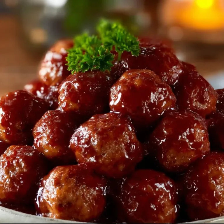Plate of grape jelly meatballs served as a tasty appetizer.