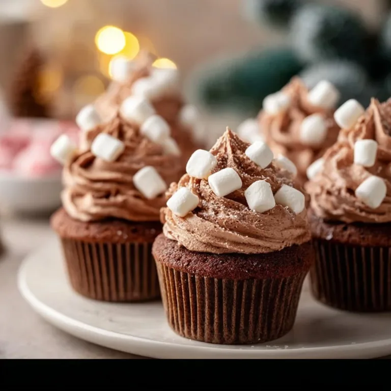 Delicious hot chocolate cupcakes topped with creamy frosting and chocolate sprinkles