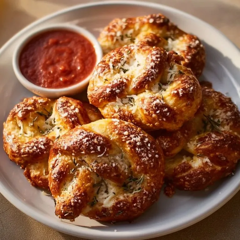 Irresistible mozzarella stuffed rosemary parmesan pretzels fresh out of the oven