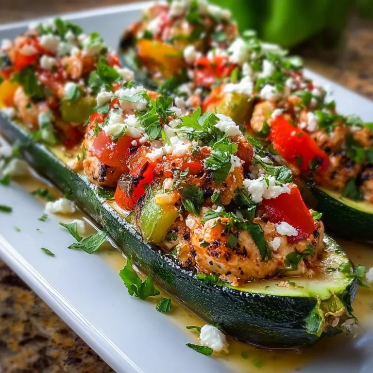 Mediterranean Chicken Zucchini Boats baked with fresh vegetables and herbs