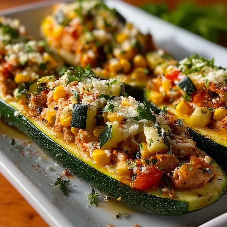 Mediterranean Chicken Zucchini Boats filled with flavorful ingredients